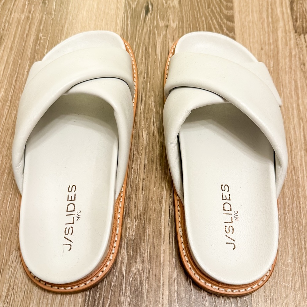 NEW J/SLIDES ROLAND SANDAL WHITE LEATHER - Picture 5 of 7